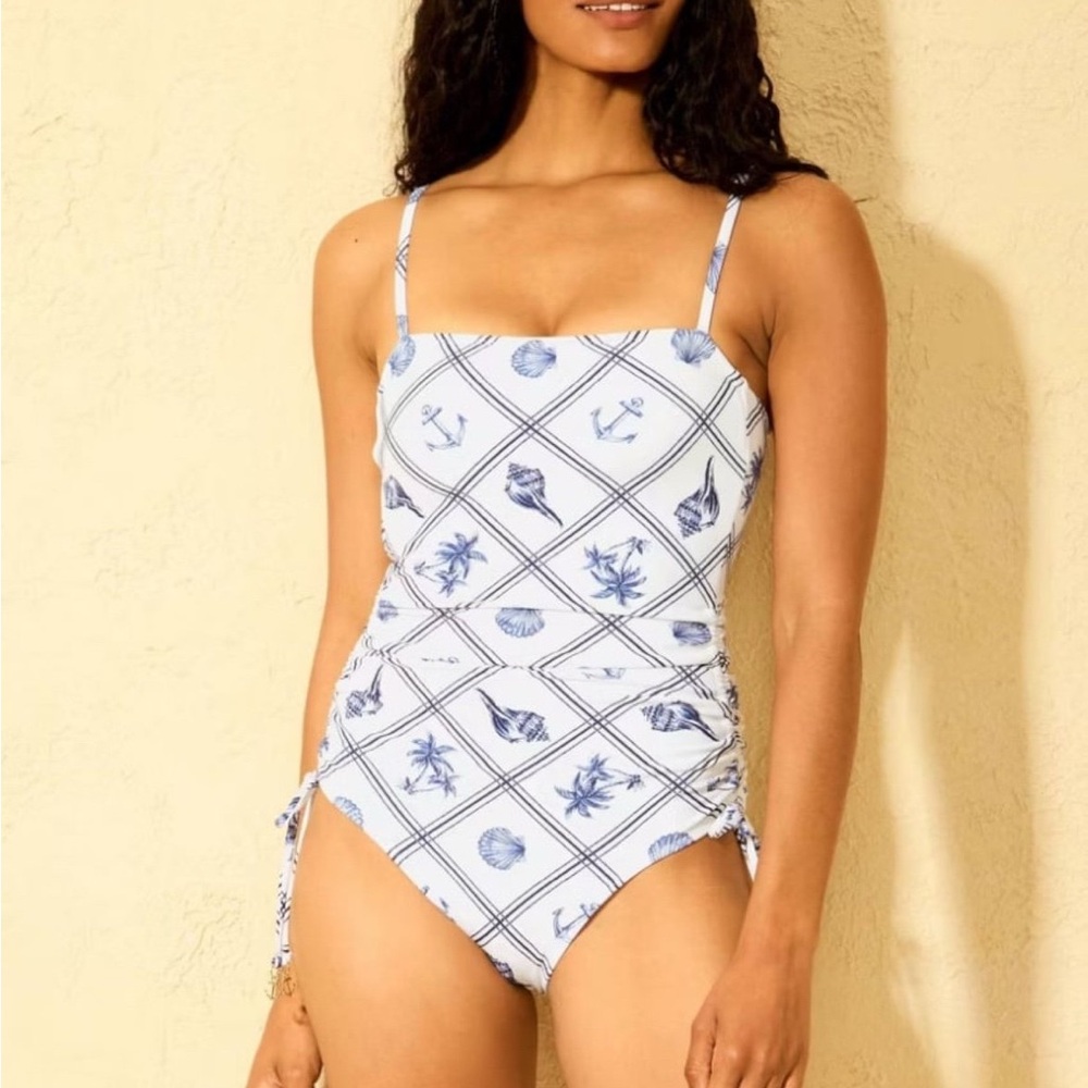 Shade & Shore White One-Piece Swimsuit with Blue Nautical Print